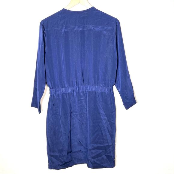 Theory royal blue silk blend 3/4 sleeve pleated shift dress size 8 B96 - Picture 4 of 4
